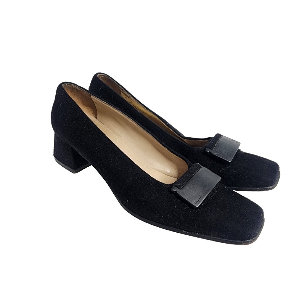 Vintage Salvatore Ferragamo 7.5 2A/Extra Wide Black Suede Loafers/Heels/Pumps